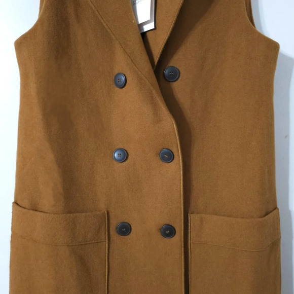 ZARA Trafaluc Sleevesless Wool Blend Double Breasted Long Coat, Tobacco Brown, S - Picture 10 of 13